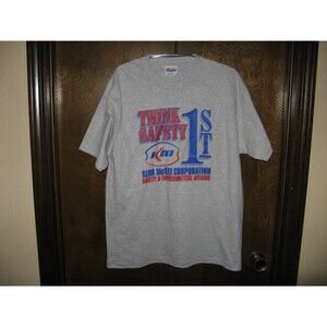 Mens Kerr McGee Corpration Oil & Gas Gray Think Safety T-Shirt Size L  NWOT